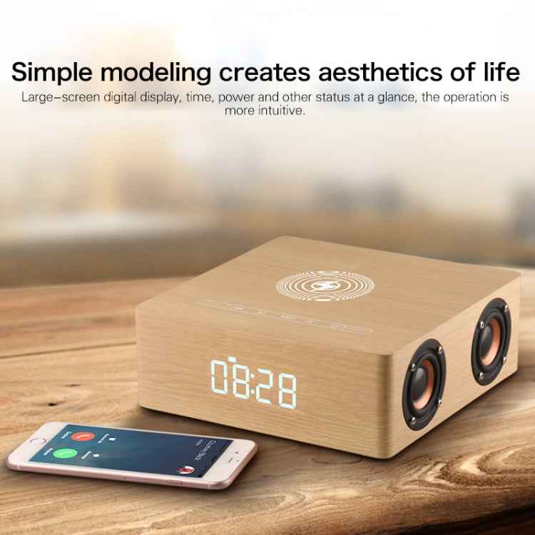 Q5A Multifunctional Wooden Touch Clock Display Wireless Charging Bluetooth Speaker, Support TF Card & U Disk & 3.5mm AUX, Q5A