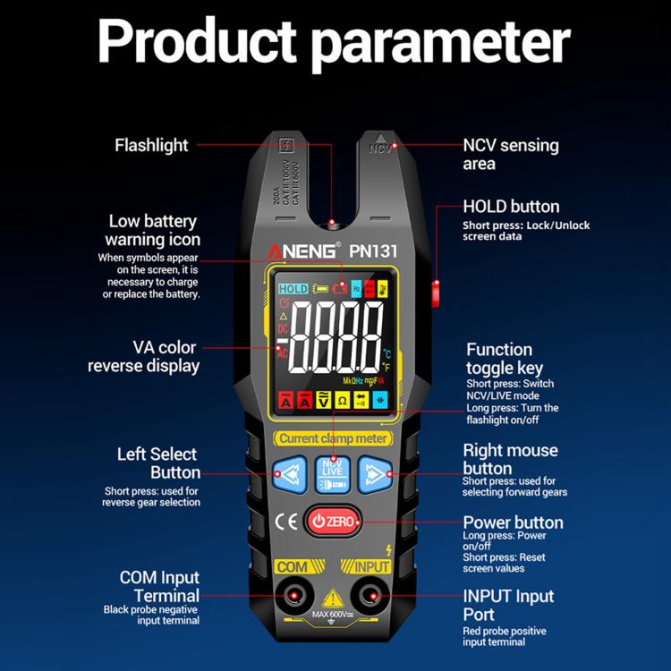ANENG PN131 AC/DC Clamp-on Multifunction Digital Multimeter, PN131