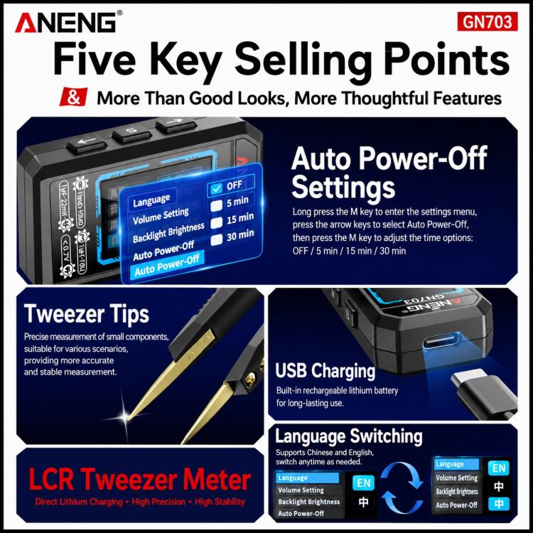 ANENG GN703 Tweezers Type LCR Digital Measuring Instrument, GN703