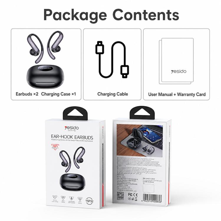 Yesido YSP32 Bionic Ear Stick OWS Ear Hanging In Ear Wireless Earphones