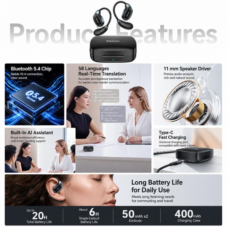 Yesido YSP33 AI Translate OWS Wireless Earphones