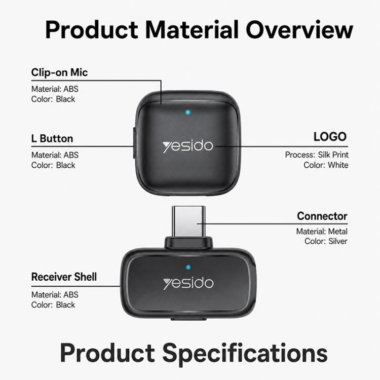 Yesido KR27 Standard Noise Reduction Wireless Lavalier Microphone with Type-C Receiver