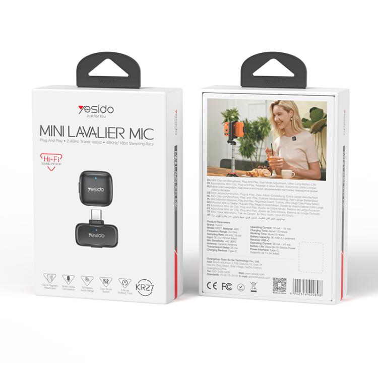 Yesido KR27 Standard Noise Reduction Wireless Lavalier Microphone with Type-C Receiver