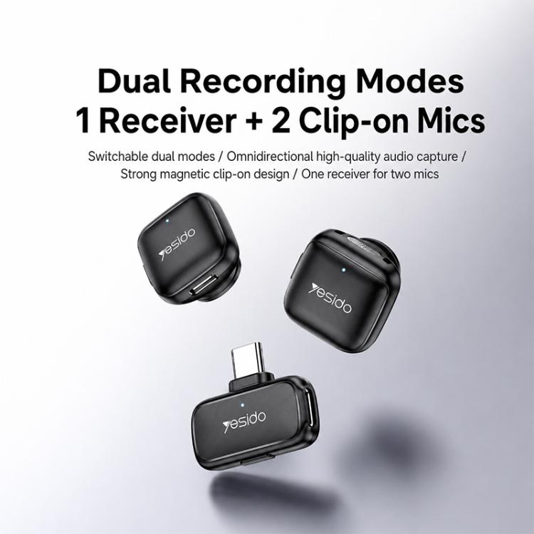 Yesido KR28 1 to 2 Standard Noise Reduction Wireless Lavalier Microphone with 8 Pin Receiver