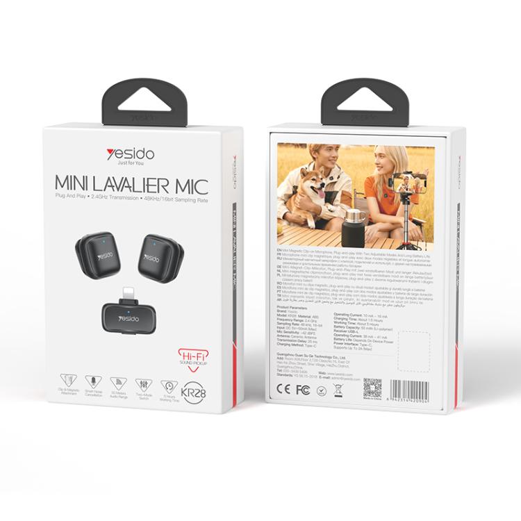 Yesido KR28 1 to 2 Standard Noise Reduction Wireless Lavalier Microphone with 8 Pin Receiver
