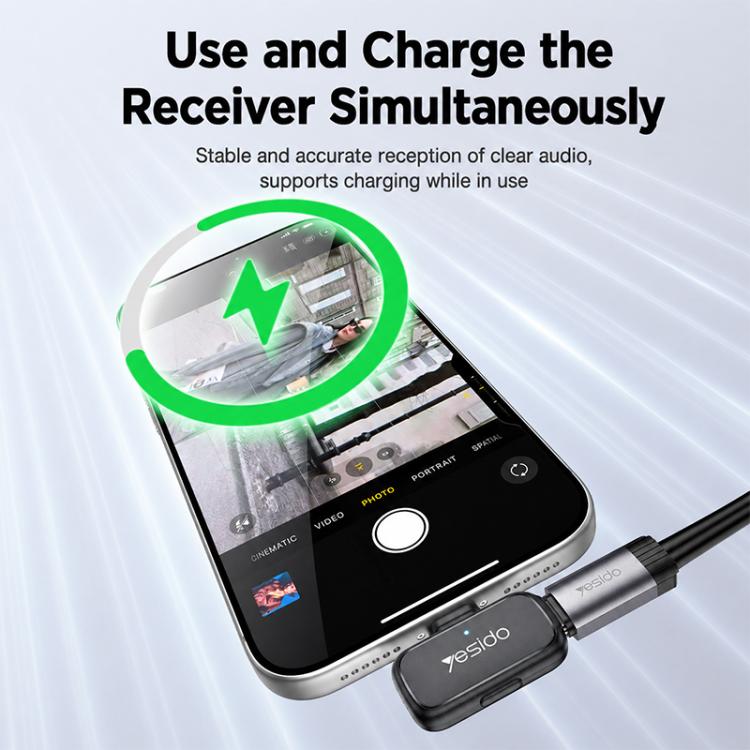 Yesido KR28 1 to 2 Standard Noise Reduction Wireless Lavalier Microphone with 8 Pin Receiver