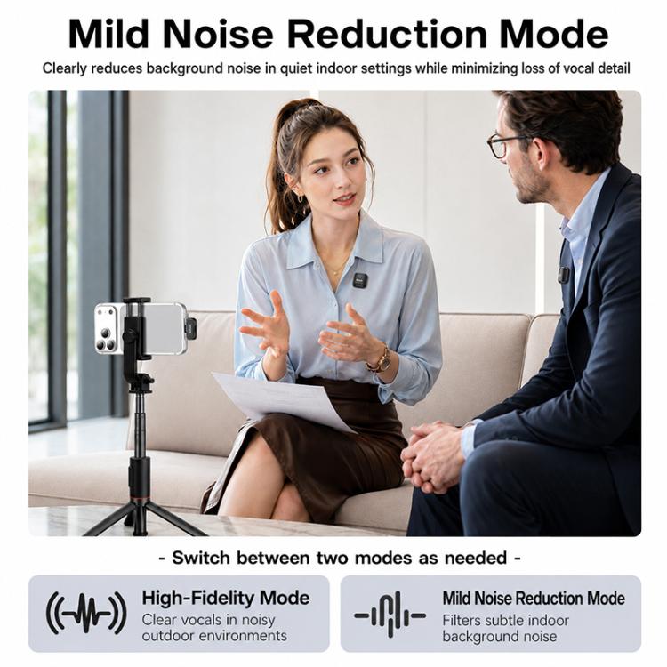 Yesido KR28 1 to 2 Standard Noise Reduction Wireless Lavalier Microphone with 8 Pin Receiver