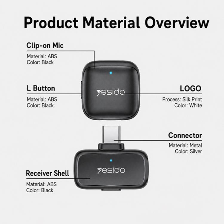 Yesido KR28 1 to 2 Standard Noise Reduction Wireless Lavalier Microphone with 8 Pin Receiver