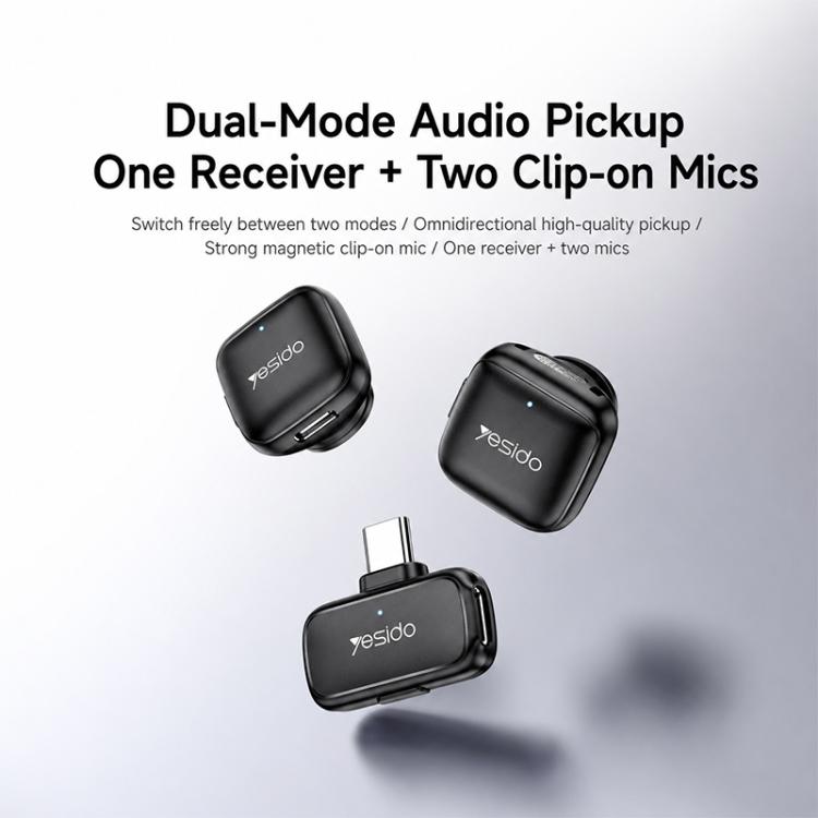 Yesido KR29 1 to 2 Standard Noise Reduction Wireless Lavalier Microphone with Type-C Receiver