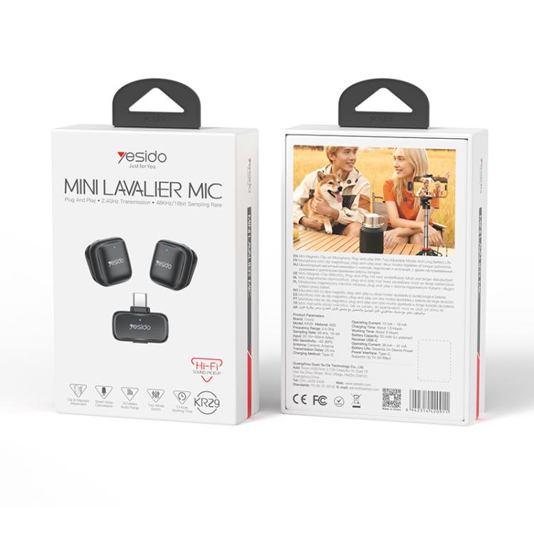 Yesido KR29 1 to 2 Standard Noise Reduction Wireless Lavalier Microphone with Type-C Receiver
