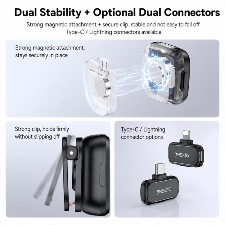Yesido KR29 1 to 2 Standard Noise Reduction Wireless Lavalier Microphone with Type-C Receiver