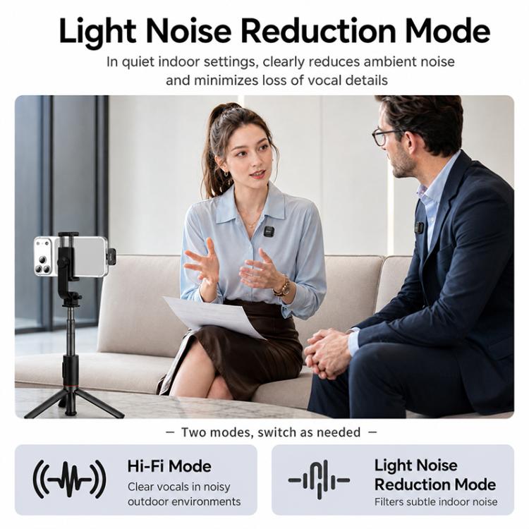 Yesido KR29 1 to 2 Standard Noise Reduction Wireless Lavalier Microphone with Type-C Receiver