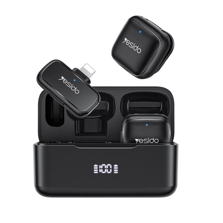 Yesido KR30 1 to 2 Wireless Lavalier Microphone 8 Pin Receiver with Charging Box
