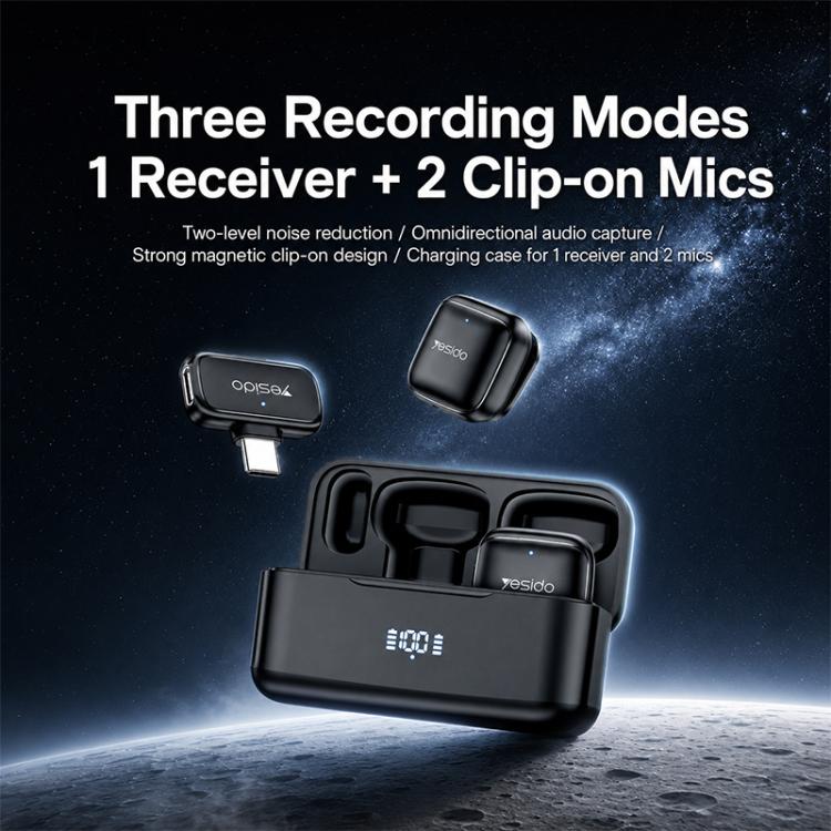 Yesido KR30 1 to 2 Wireless Lavalier Microphone 8 Pin Receiver with Charging Box