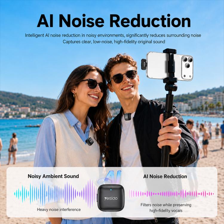 Yesido KR30 1 to 2 Wireless Lavalier Microphone 8 Pin Receiver with Charging Box