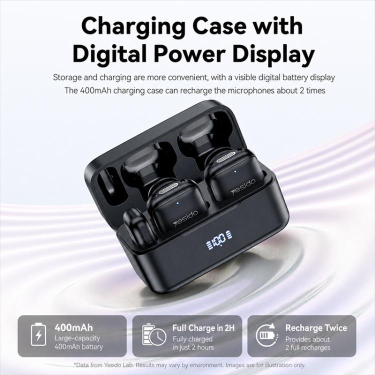 Yesido KR30 1 to 2 Wireless Lavalier Microphone 8 Pin Receiver with Charging Box