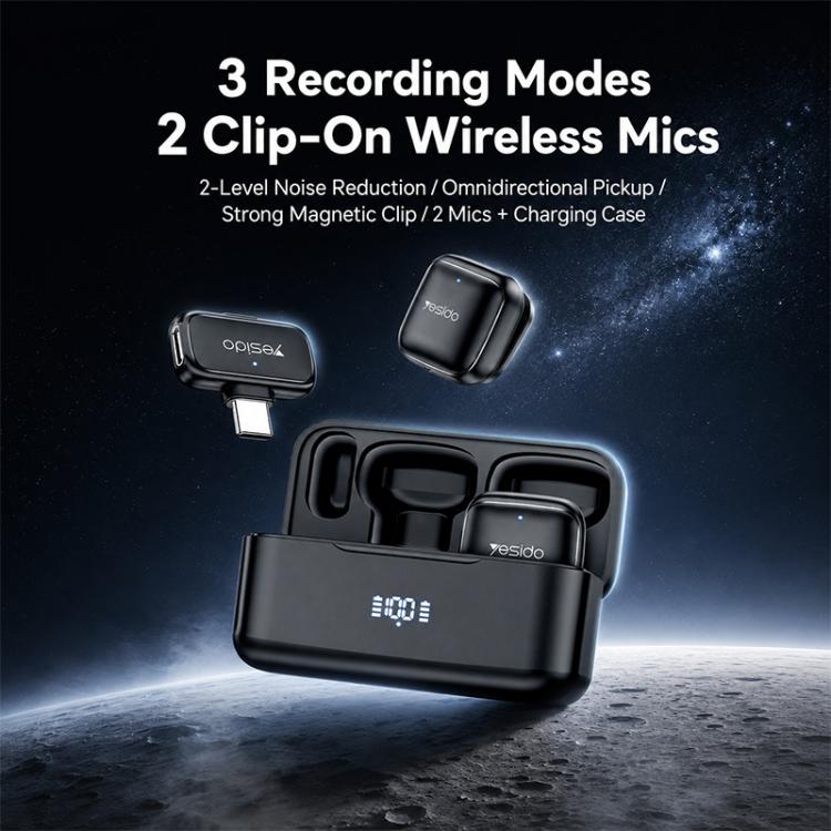 Yesido KR31 1 to 2 Wireless Lavalier Microphone Type-C Receiver with Charging Box