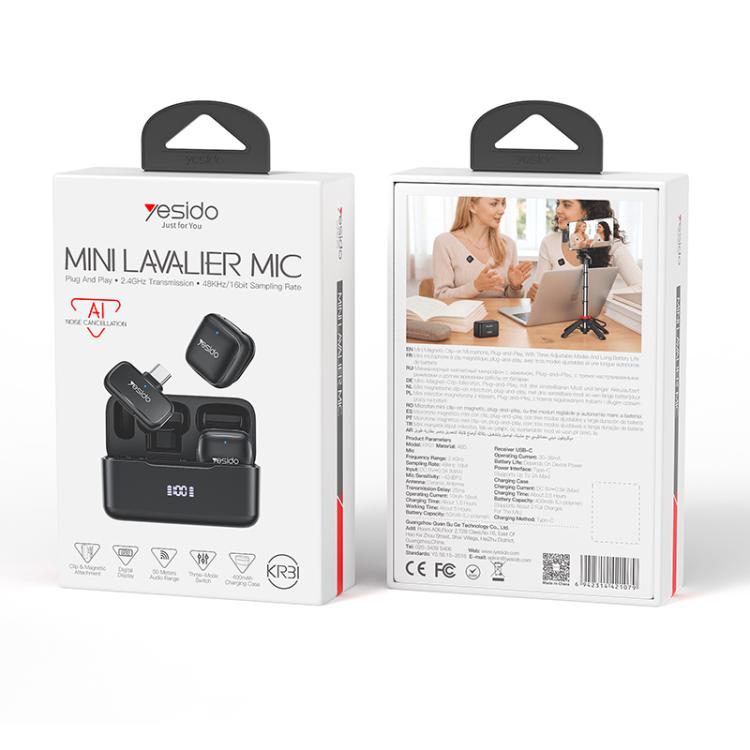 Yesido KR31 1 to 2 Wireless Lavalier Microphone Type-C Receiver with Charging Box