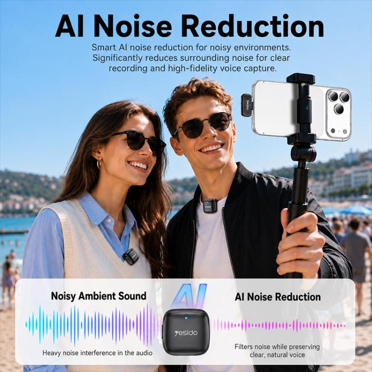 Yesido KR31 1 to 2 Wireless Lavalier Microphone Type-C Receiver with Charging Box