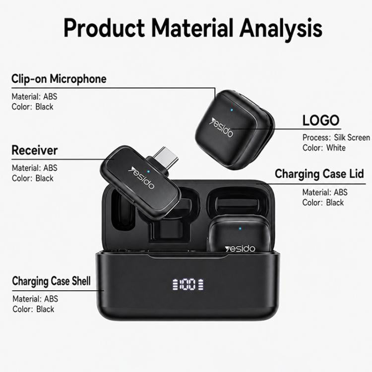 Yesido KR31 1 to 2 Wireless Lavalier Microphone Type-C Receiver with Charging Box