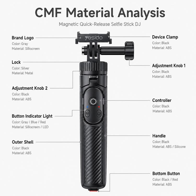 Yesido SF37 Portable 2 in 1 Magnetic Quick Release Selfie Stick DJ, SF37