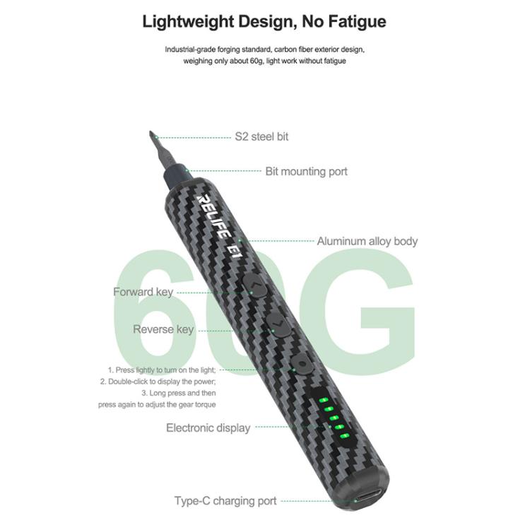RELIFE E1 Powerful Carbon Fiber Electric Screwdriver Set