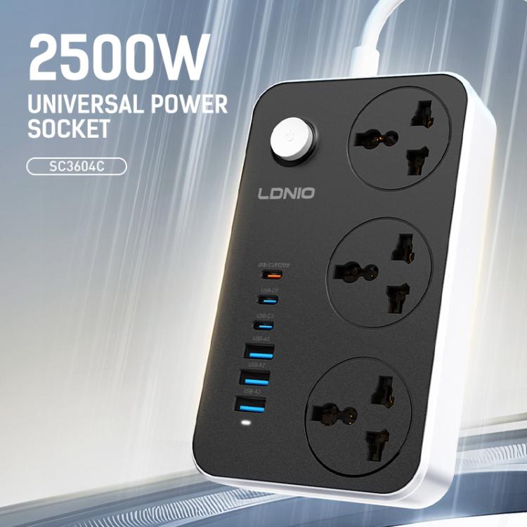 LDNIO SC3604C 2500W 6 x USB Ports 3 x AC Universal Power Socket, Cable Length: 2m, US Plug, EU Plug, UK Plug