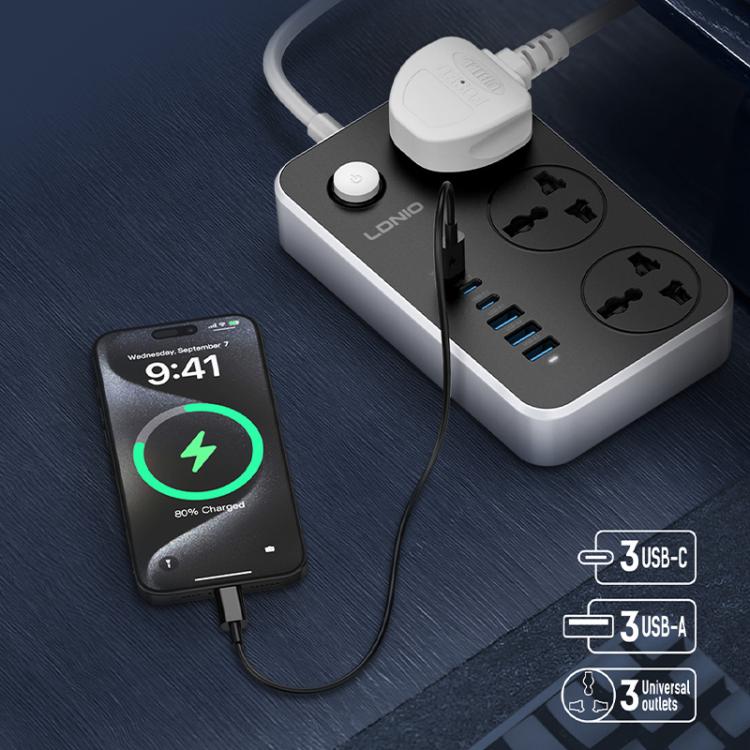 LDNIO SC3604C 2500W 6 x USB Ports 3 x AC Universal Power Socket, Cable Length: 2m, US Plug, EU Plug, UK Plug