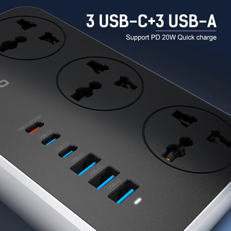 LDNIO SC3604C 2500W 6 x USB Ports 3 x AC Universal Power Socket, Cable Length: 2m, US Plug, EU Plug, UK Plug
