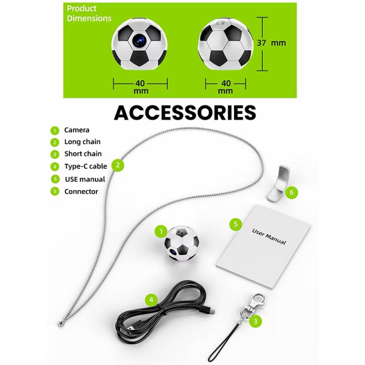Q8 Pro 1080P HD Creative Football Design Mini WiFi Connected Thumb Camera