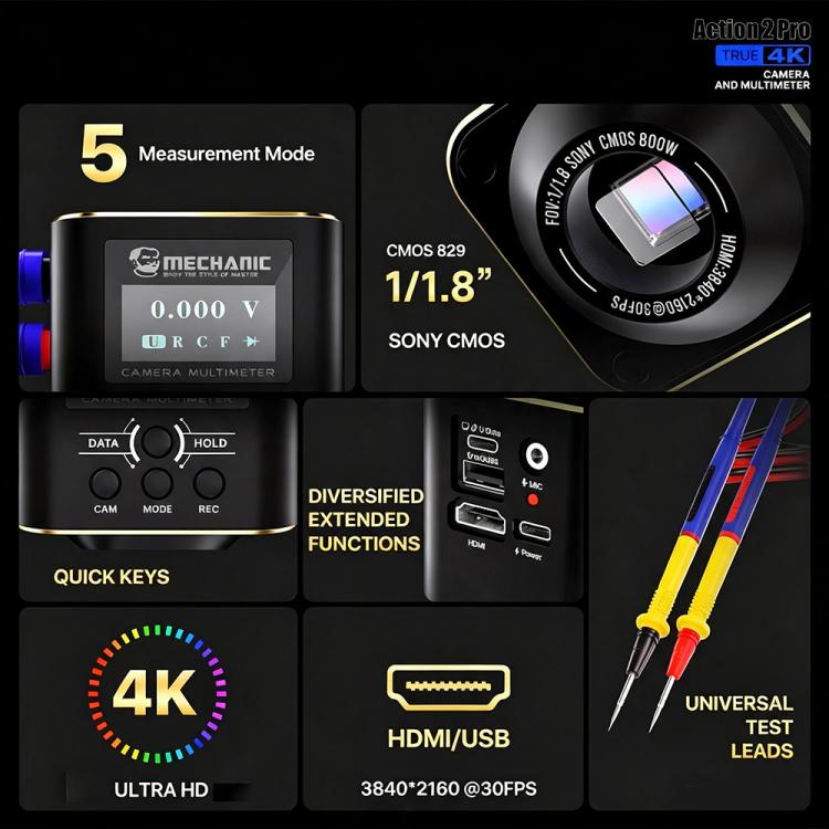 MECHANIC Action 2 Pro 4K HD Industrial Microscope Camera Supports Multimeter Measurement