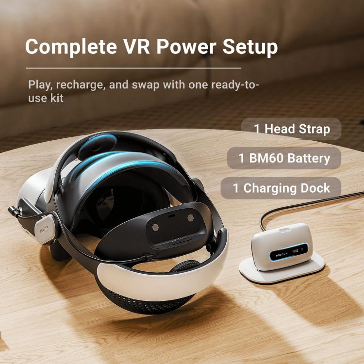 BOBOVR M3 Pro+ VR Head Strap for Meta Quest 3 / 3S with BM60 Battery Cell and Charging Dock, M3 Pro+