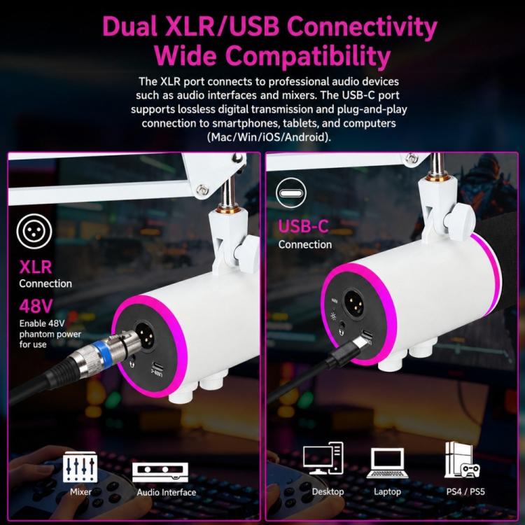 XTUGA GV6 Condenser RGB Gaming Desktop Microphone for Live Streaming and Recording, GV6