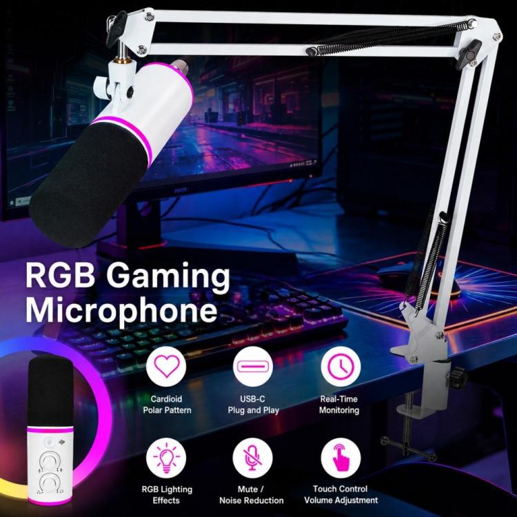 XTUGA GV6 Condenser RGB Gaming Desktop Microphone for Live Streaming and Recording, GV6