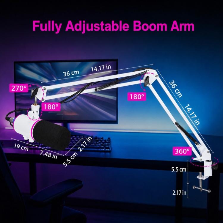 XTUGA GV6 Condenser RGB Gaming Desktop Microphone for Live Streaming and Recording, GV6