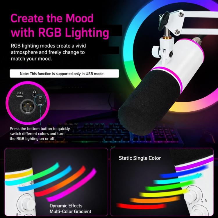 XTUGA GV6 Condenser RGB Gaming Desktop Microphone for Live Streaming and Recording, GV6