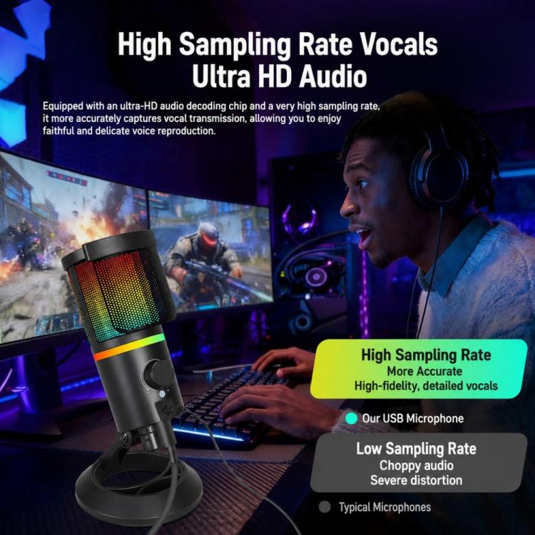 XTUGA GB2066 Portable Design RGB Lighting Condenser Desktop Microphone, GB2066