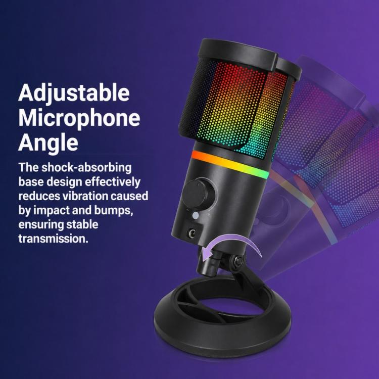 XTUGA GB2066 Portable Design RGB Lighting Condenser Desktop Microphone, GB2066