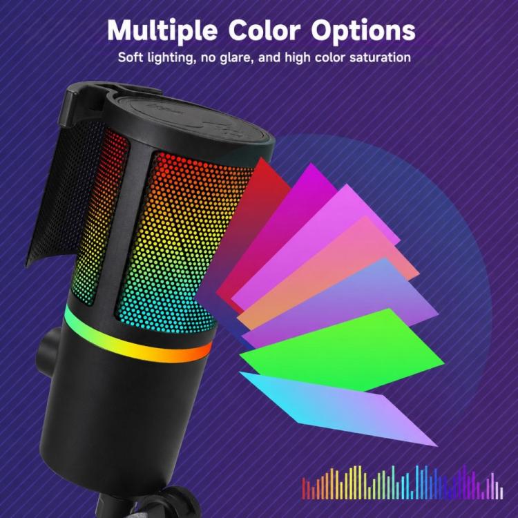 XTUGA GB2066 Portable Design RGB Lighting Condenser Desktop Microphone, GB2066