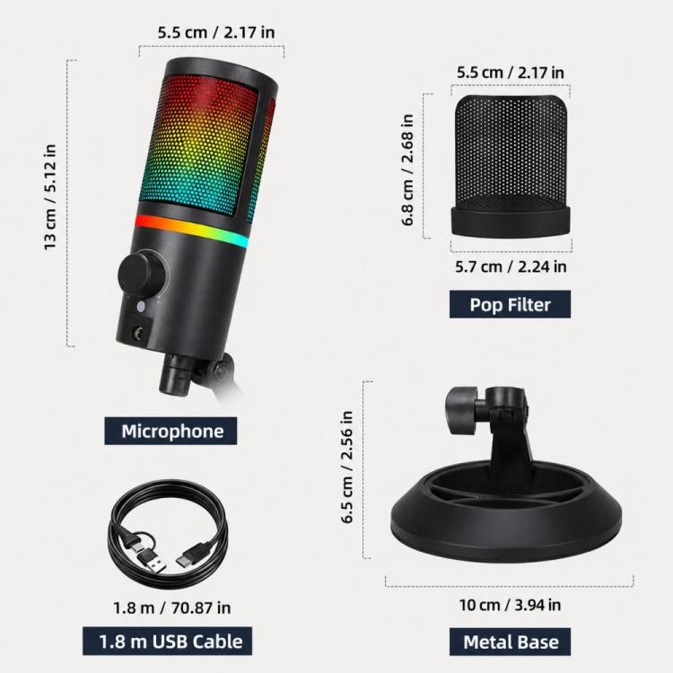 XTUGA GB2066 Portable Design RGB Lighting Condenser Desktop Microphone, GB2066