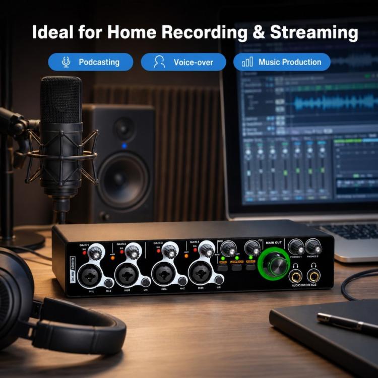 XTUGA E-44 4 In-2 Out 24Bit 192kHz Professional USB Audio Interface Recording Sound Card, E-44
