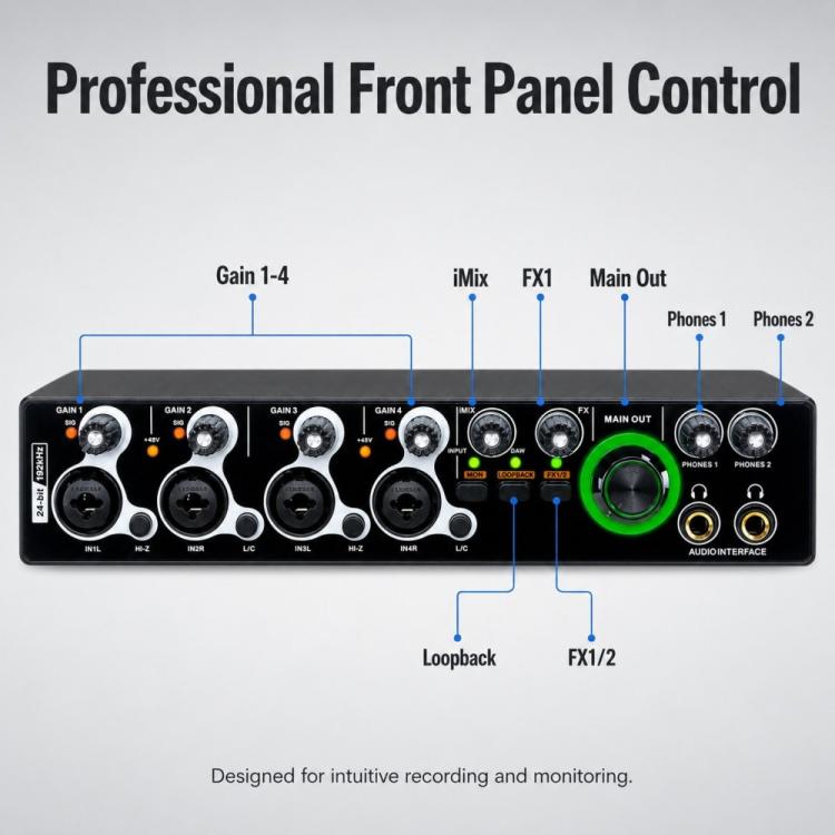 XTUGA E-44 4 In-2 Out 24Bit 192kHz Professional USB Audio Interface Recording Sound Card, E-44