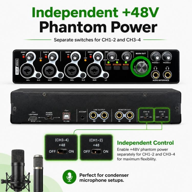 XTUGA E-44 4 In-2 Out 24Bit 192kHz Professional USB Audio Interface Recording Sound Card, E-44