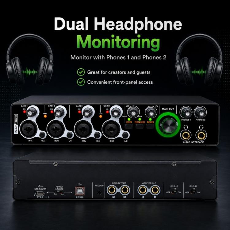 XTUGA E-44 4 In-2 Out 24Bit 192kHz Professional USB Audio Interface Recording Sound Card, E-44