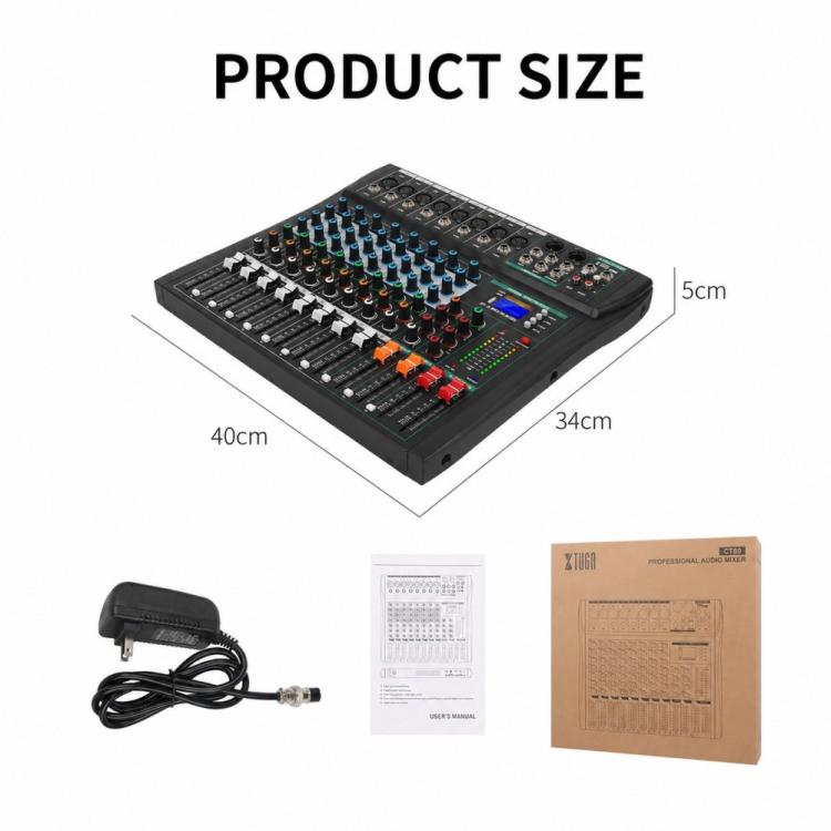 XTUGA CT80 8-Channel Professional Audio Mixer DJ Console, CT80