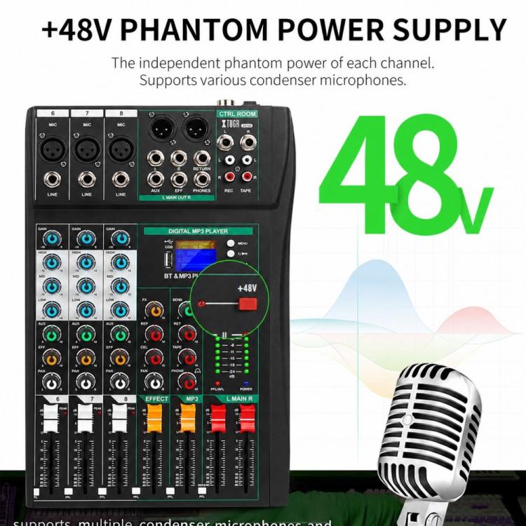 XTUGA CT80 8-Channel Professional Audio Mixer DJ Console, CT80