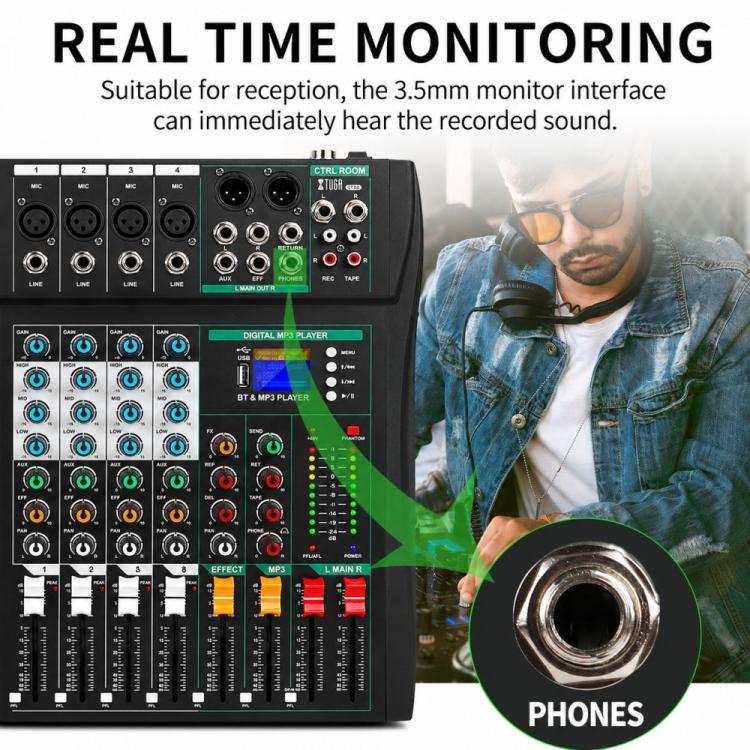 XTUGA CT80 8-Channel Professional Audio Mixer DJ Console, CT80