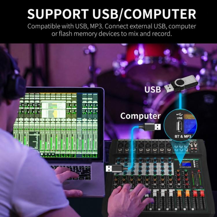 XTUGA CT80 8-Channel Professional Audio Mixer DJ Console, CT80