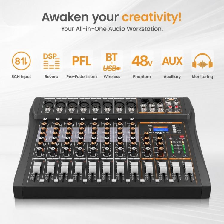 XTUGA GP80 8-Channel Professional Analog Mixer, GP80