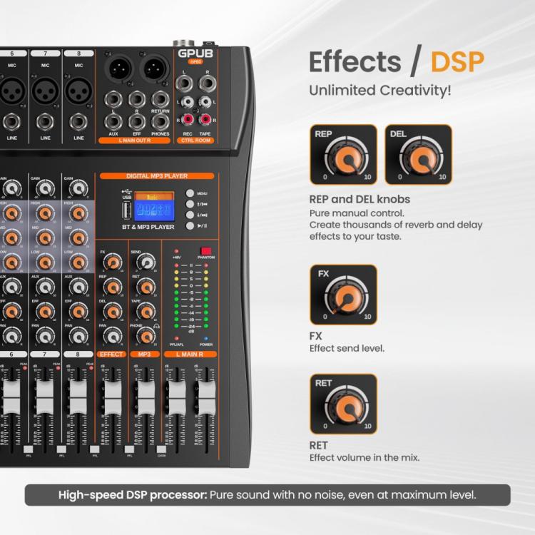 XTUGA GP80 8-Channel Professional Analog Mixer, GP80